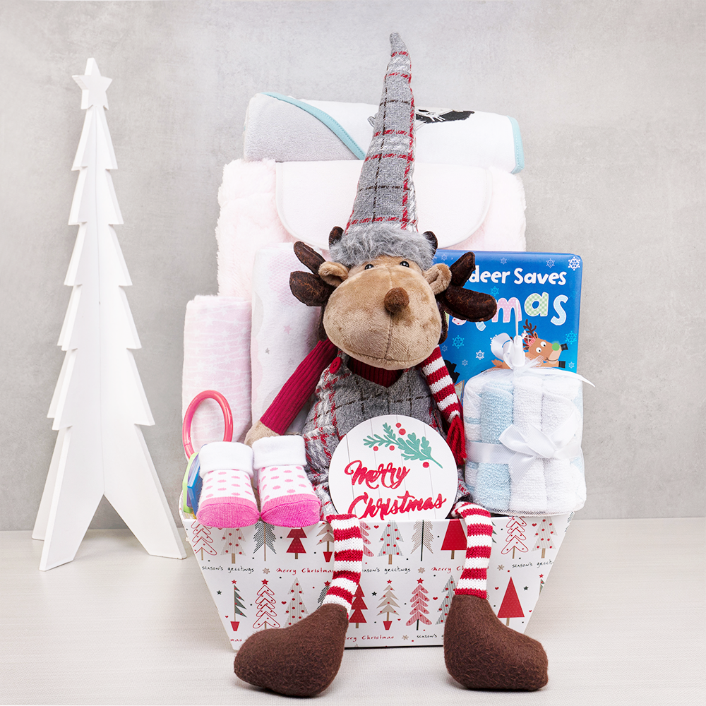 Cuddle Me Reindeer Holiday Basket