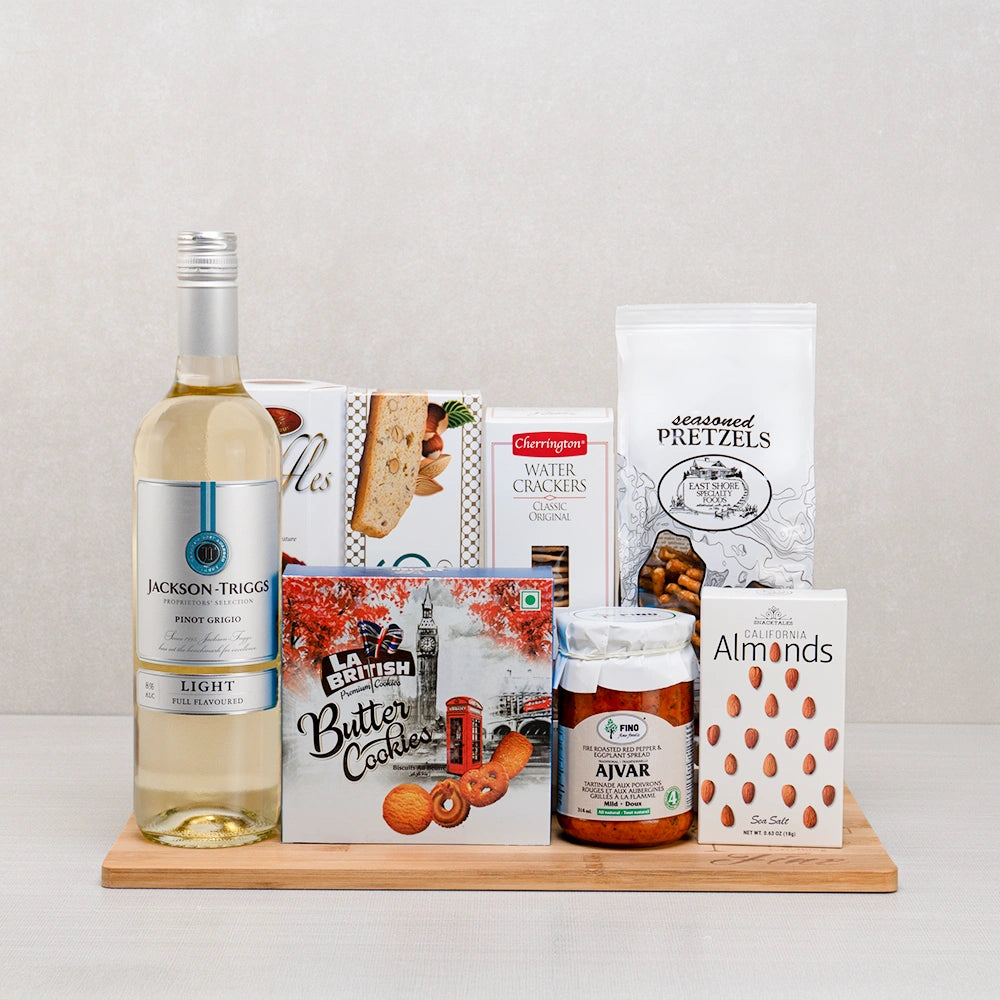 Luxe White Wine & Savory Treats Gift Basket